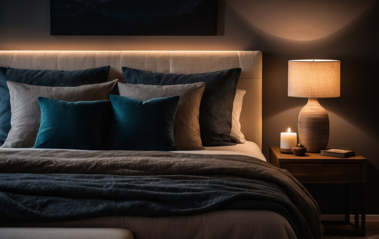 Dunkles, ruhiges Schlafzimmer bei Nacht