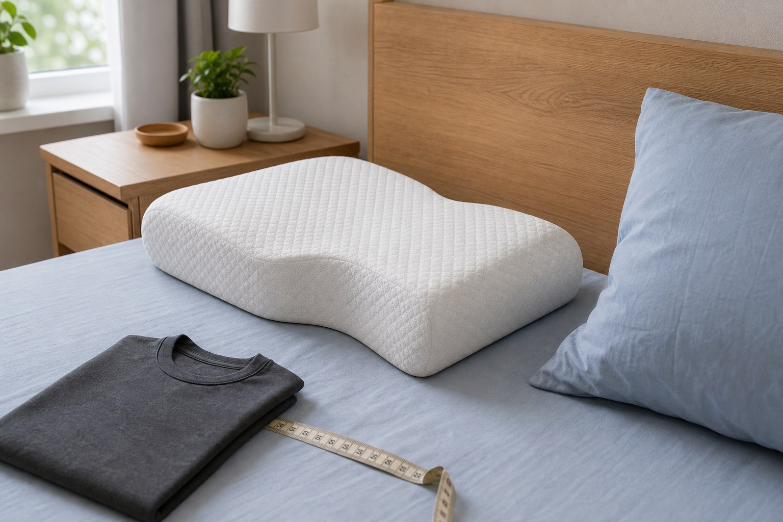 Nackenstützkissen für Seitenschläfer auf einem Bett