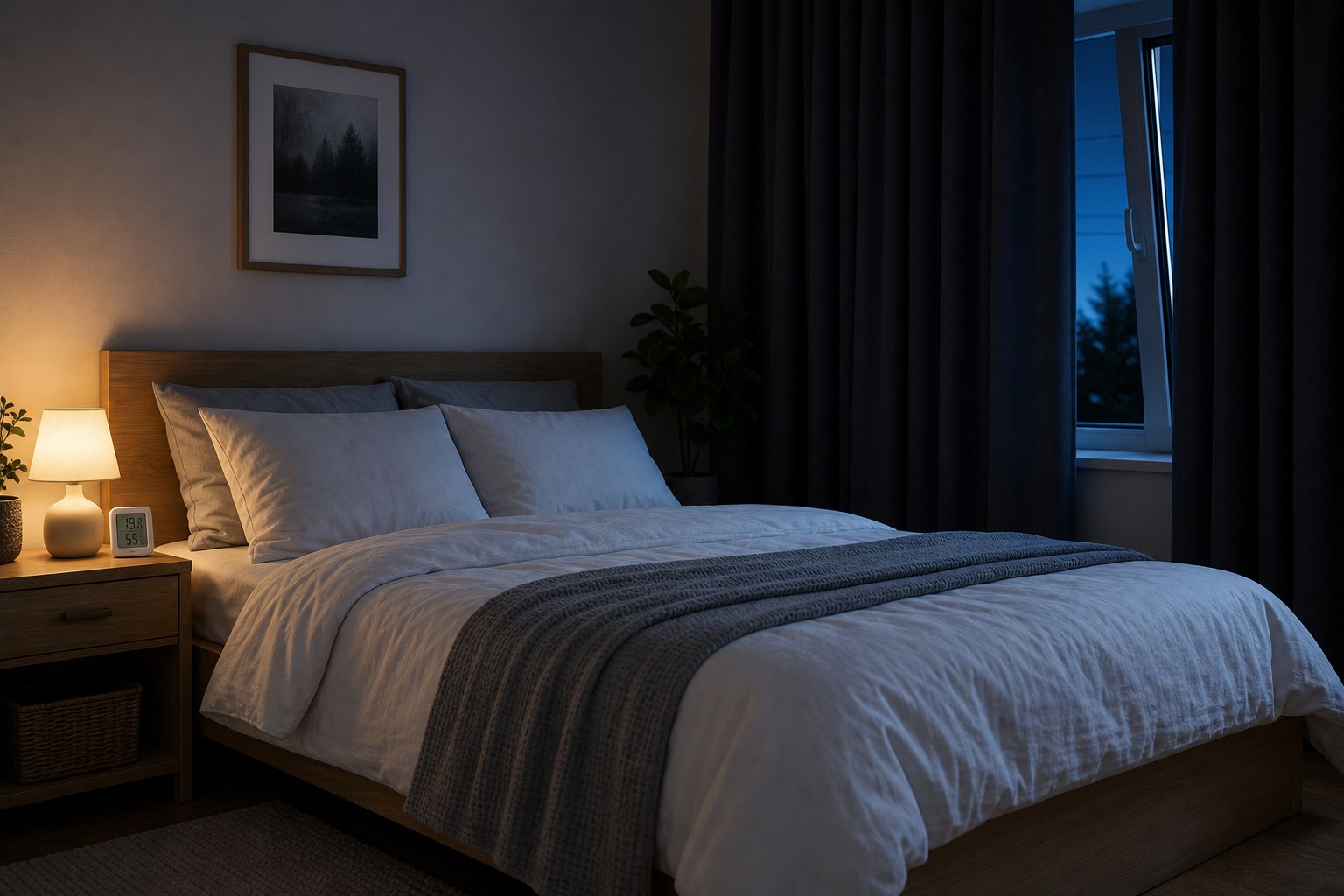 Ruhiges Schlafzimmer als Ausgangspunkt für Raumklima und Luftfeuchte